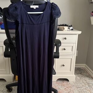 LOFT Navy Mini Dress with Lace Sleeves